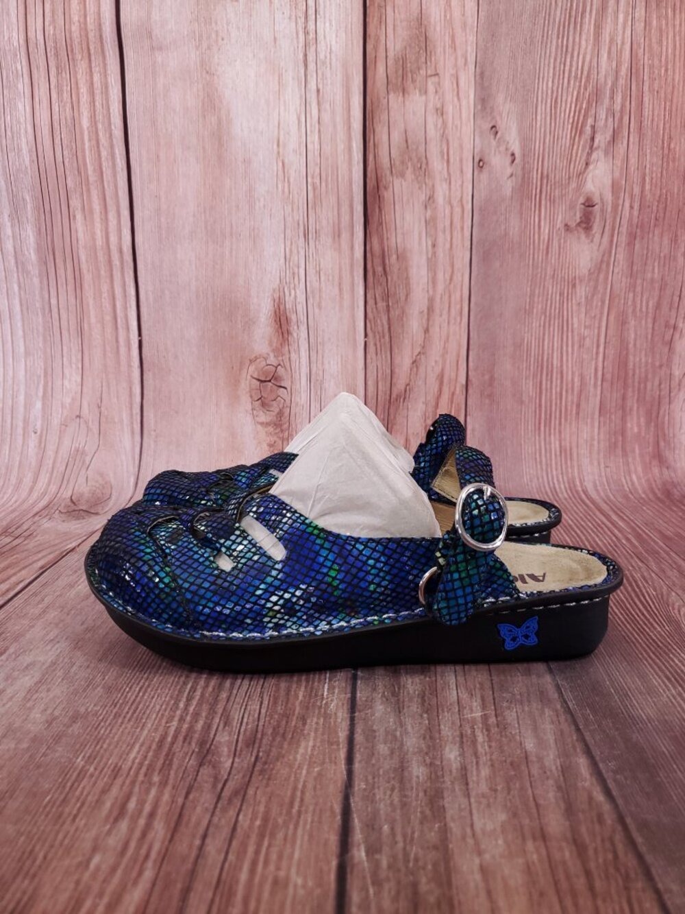 *READ* Alegria Freesia Clogs Mules Womens US 9 EU 39 Iridescent Blue FRE-388 - Picture 4 of 15